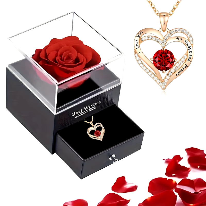 Luxury Red Zircon Pendant Necklaces with Rose Flower Gift Box for Girlfriend Women I Love You Gifts 2024 Trendy Wedding Jewelry