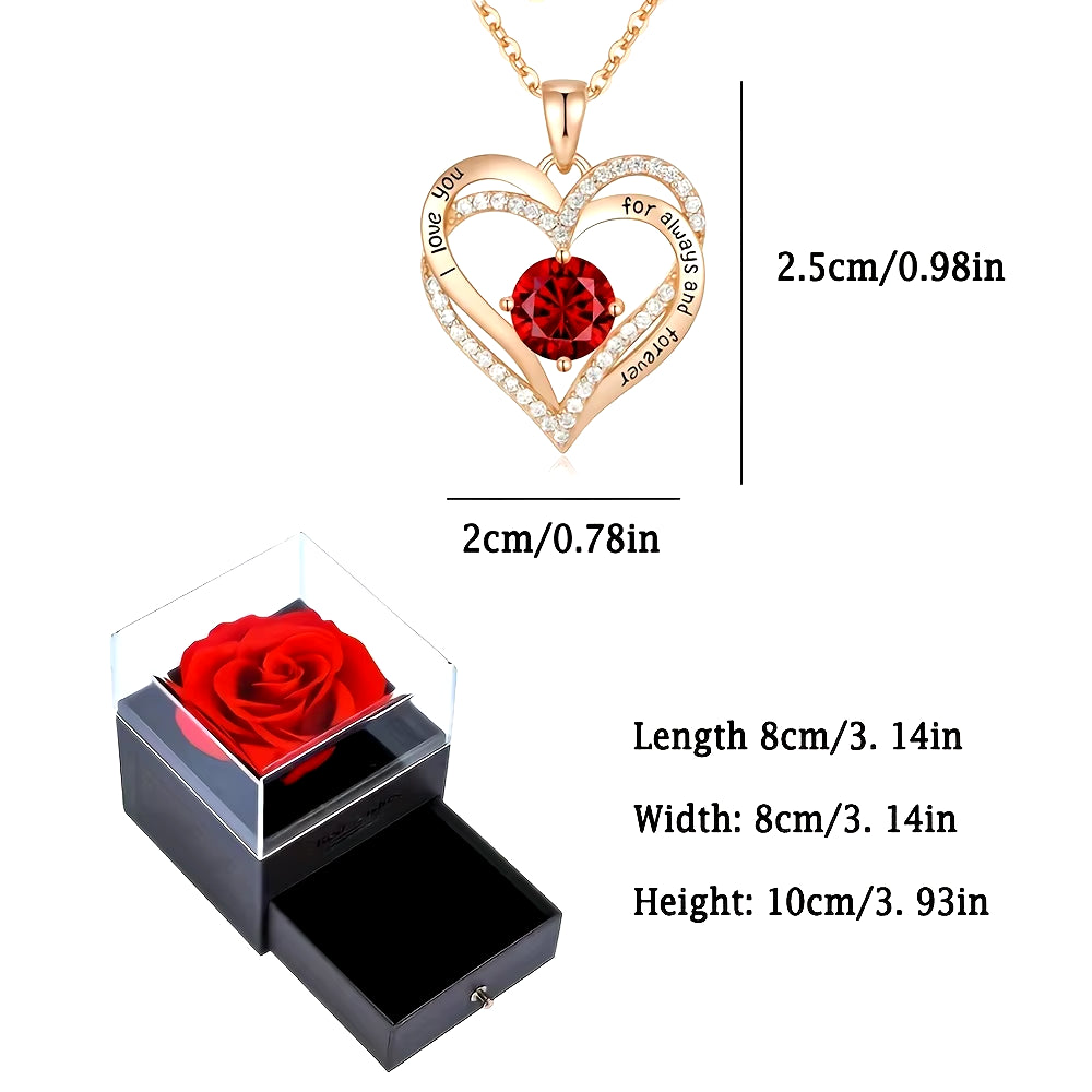 Luxury Red Zircon Pendant Necklaces with Rose Flower Gift Box for Girlfriend Women I Love You Gifts 2024 Trendy Wedding Jewelry