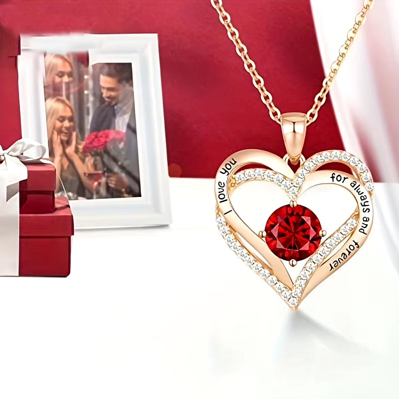 Luxury Red Zircon Pendant Necklaces with Rose Flower Gift Box for Girlfriend Women I Love You Gifts 2024 Trendy Wedding Jewelry