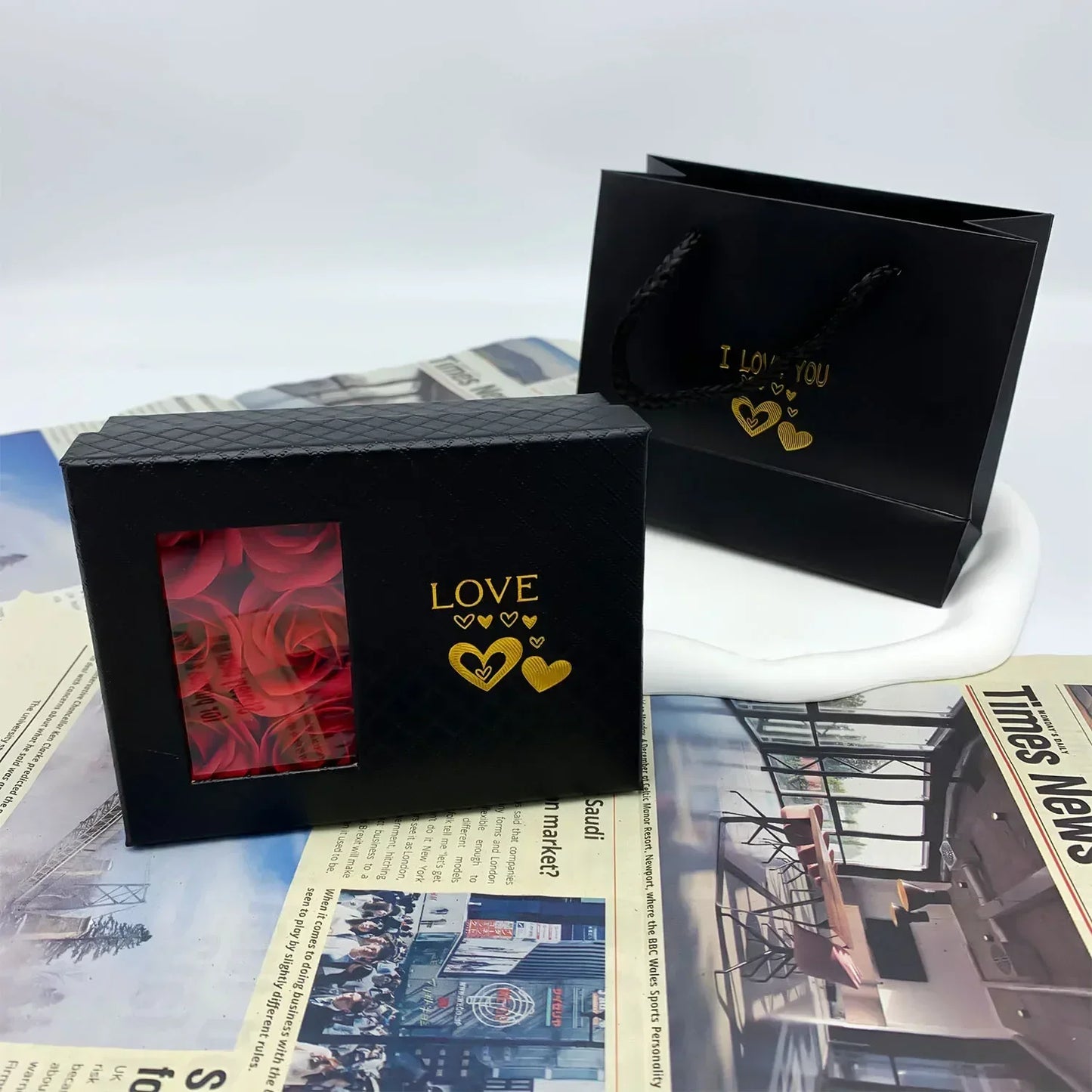 Valentine'S Day Window Opening Jewelry Box Heart Four-Leaf Clover Pendant Gift Packaging Box Bag Romantic 6 Rose Box